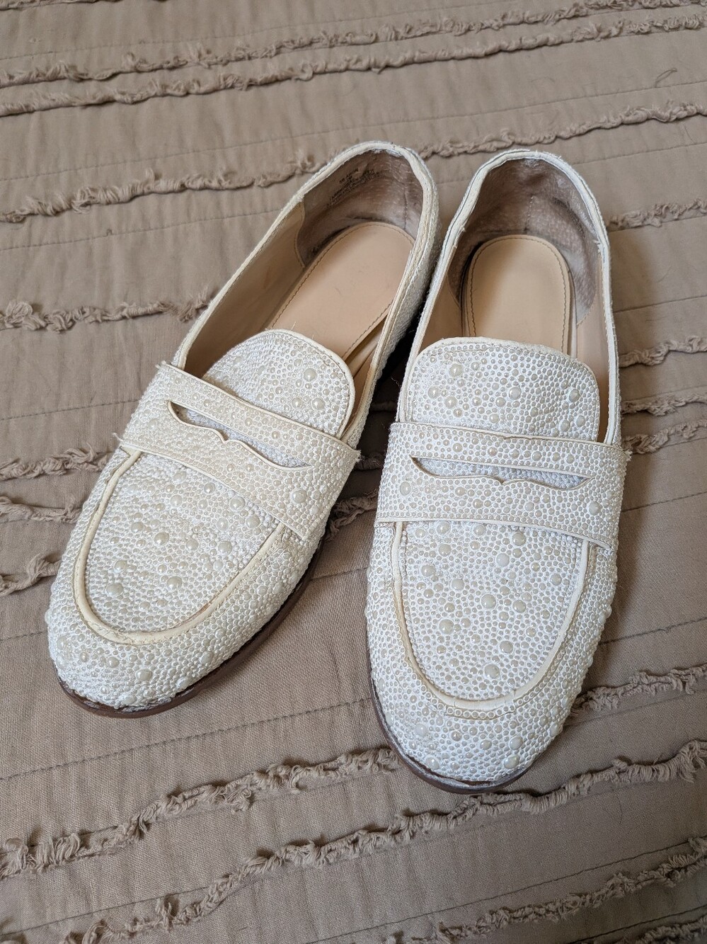Betsey Johnson Ivory Beaded Penny Loafers- Size 7